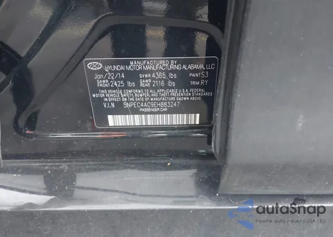 2014 Hyundai Sonata Se from USA, damaged, VIN 5NPEC4AC9EH883247